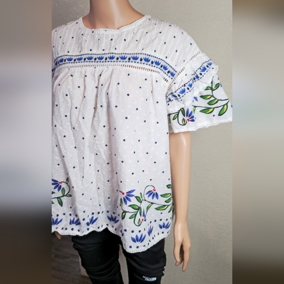 Calligraphie By Anthropology Women’s Top Blouse Xl  Flounce Sleeve - Picture 11 of 11